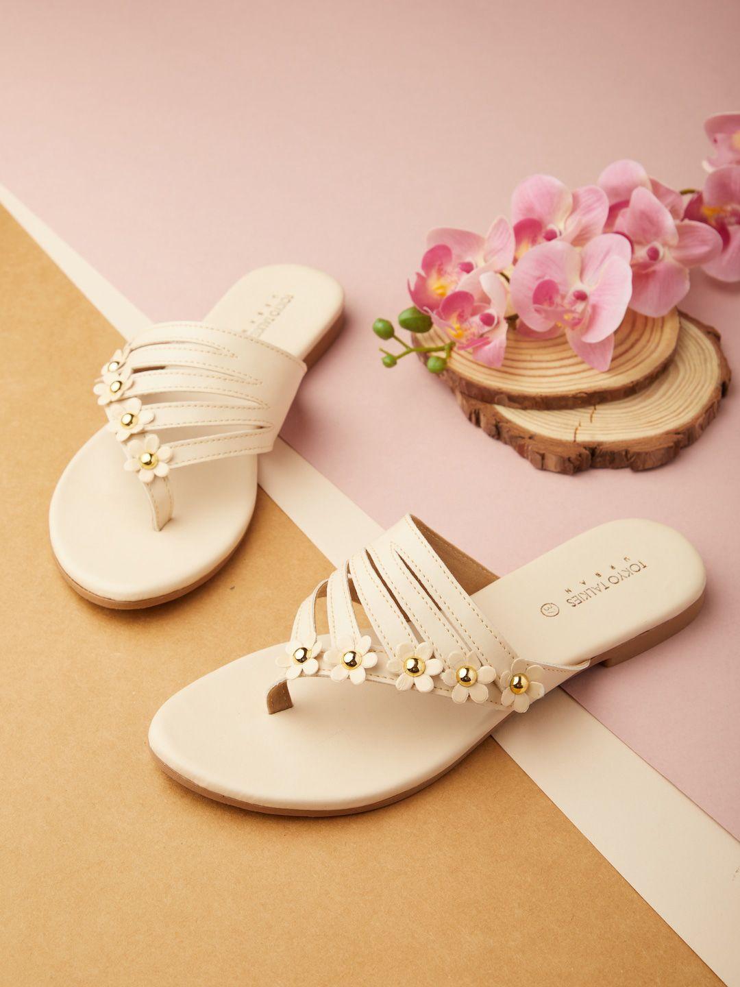 tokyo talkies women cream-coloured open toe flats