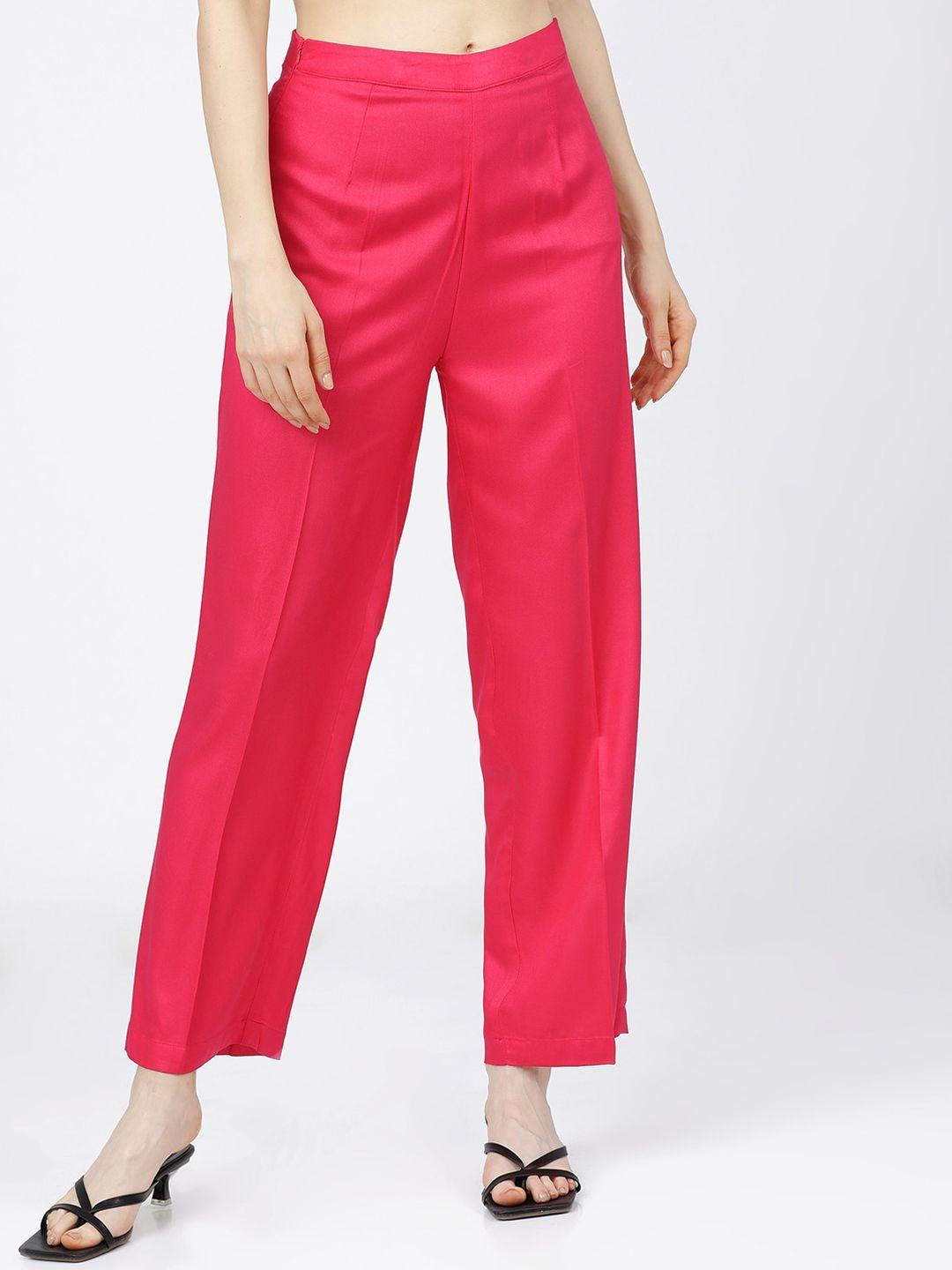 tokyo talkies women fuchsia parallel trousers