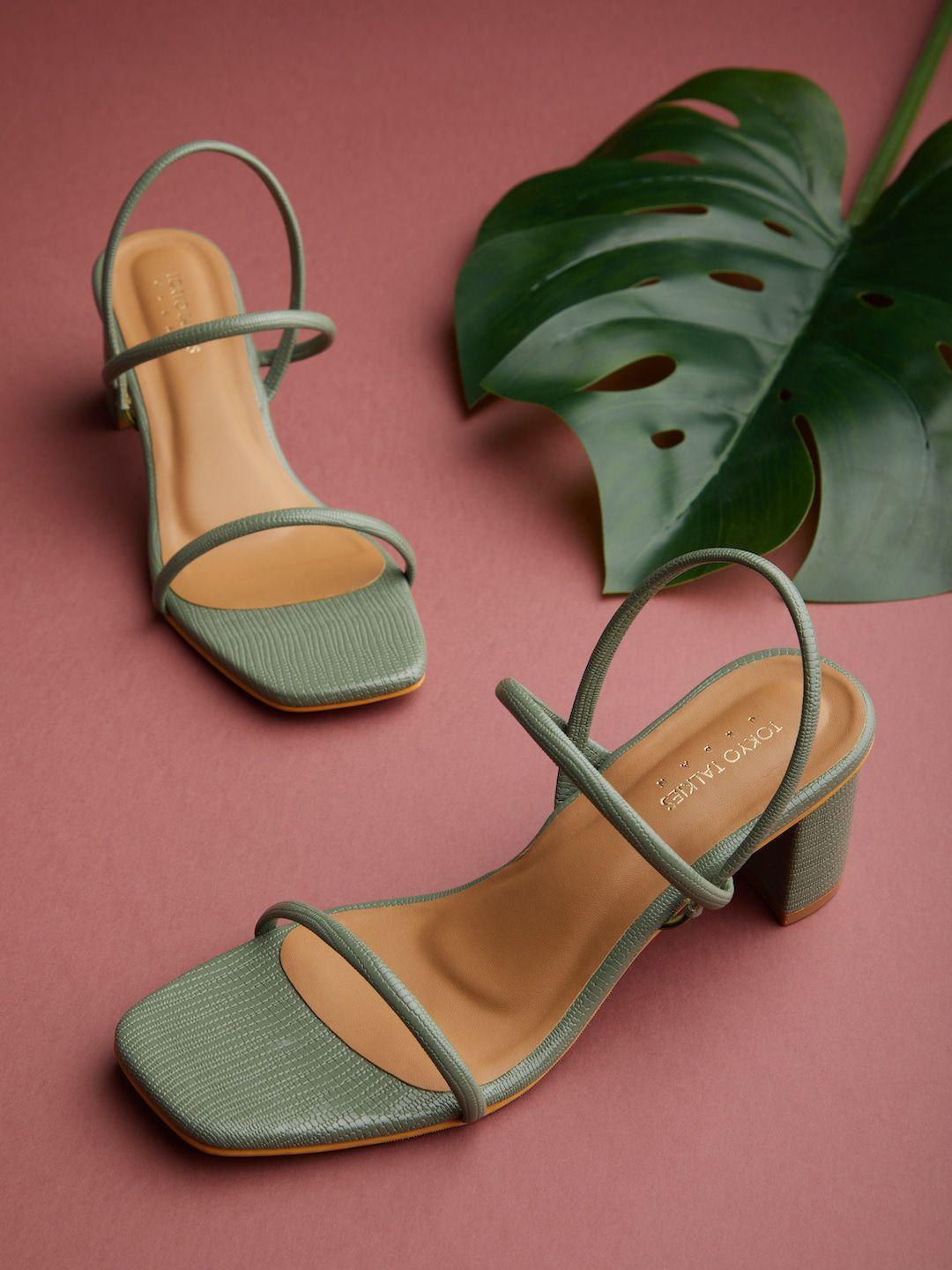 tokyo talkies women green & brown block heels