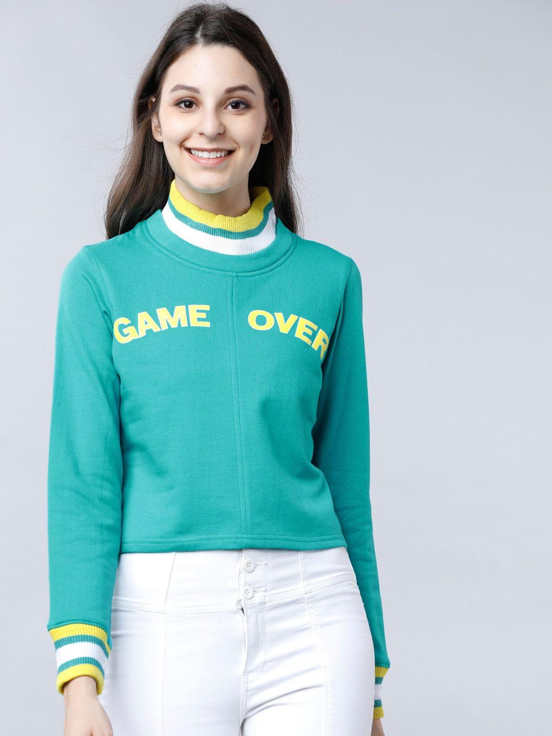 tokyo talkies women green & yellow printed sweatshirt