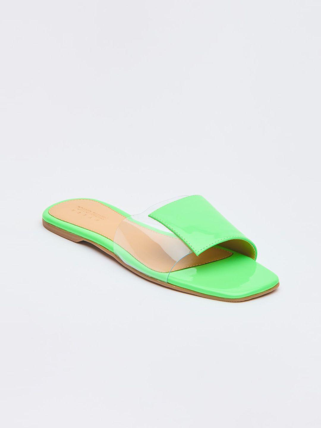 tokyo talkies women green colourblocked open toe flats