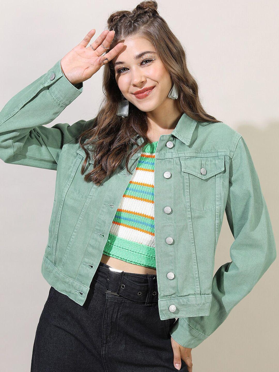 tokyo talkies women green denim jacket