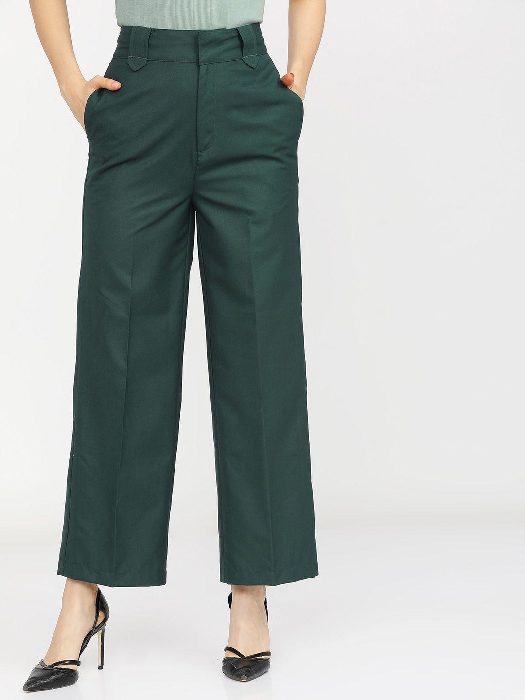 tokyo talkies women green flared parallel trousers