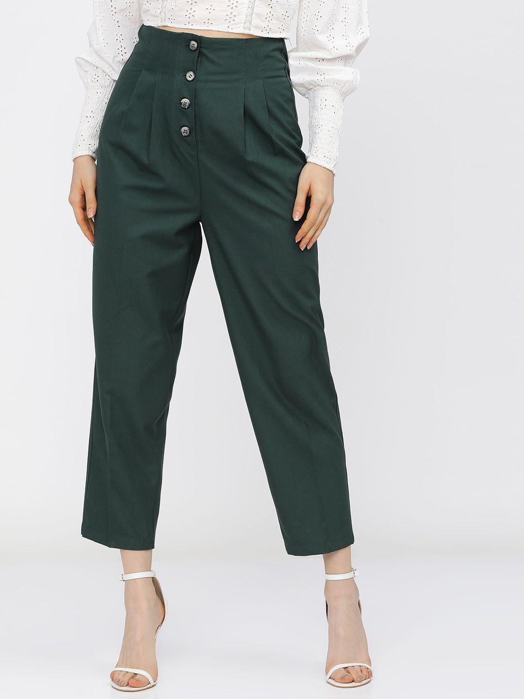 tokyo talkies women green pleated trousers