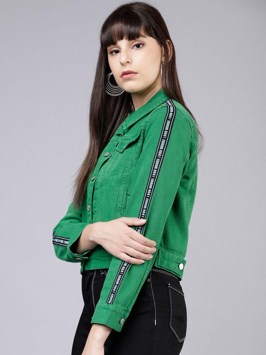 tokyo talkies women green printed denim jacket