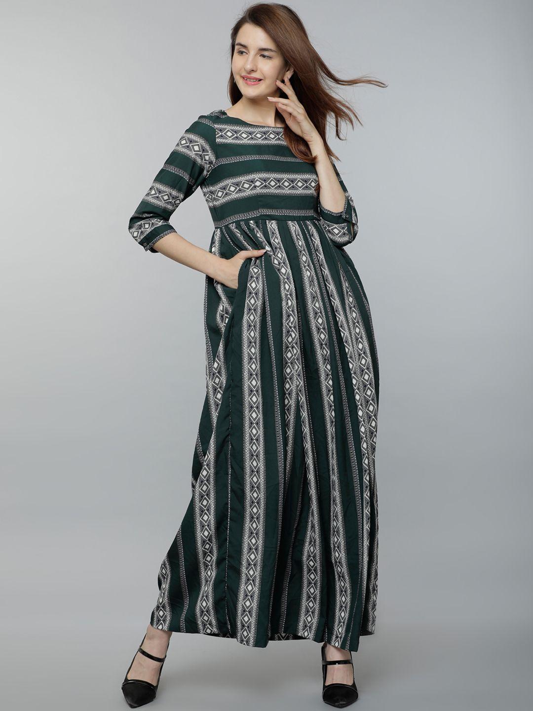 tokyo talkies women green printed maxi dress