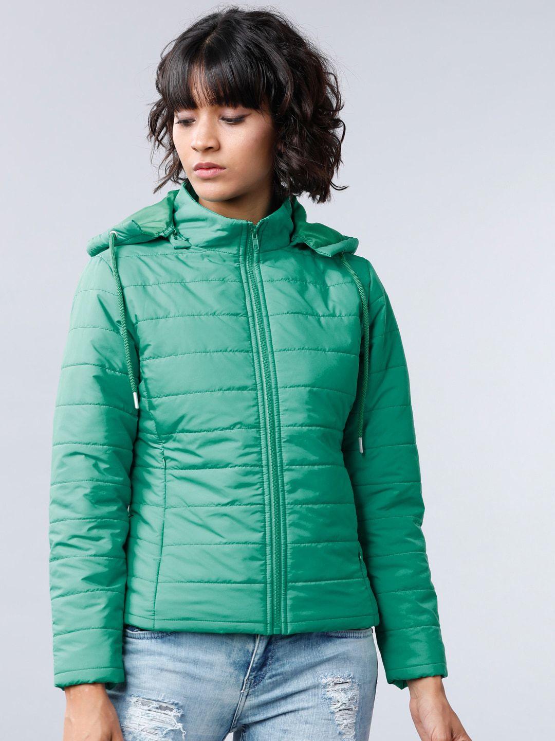 tokyo talkies women green printed puffer jacket