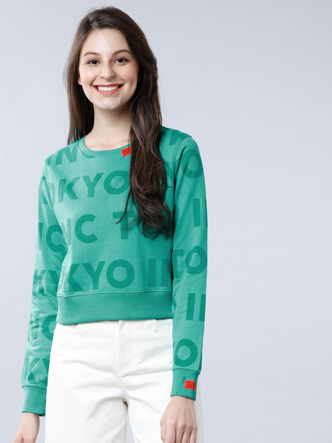 tokyo talkies women green printed sweatshirt