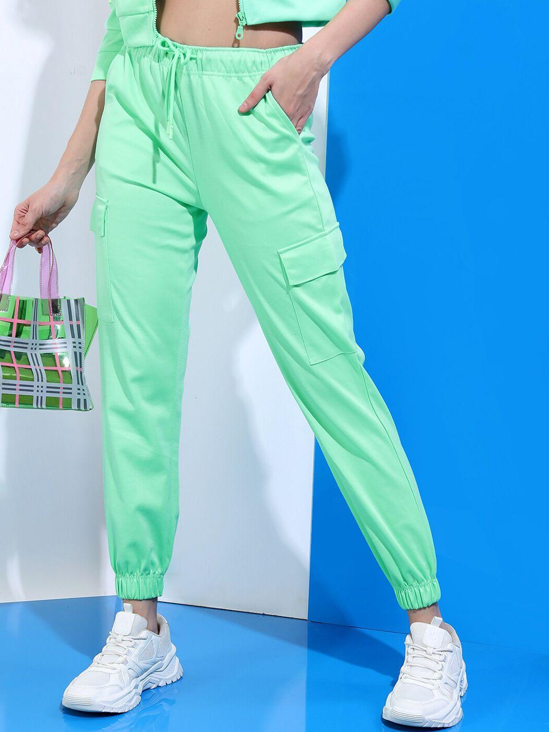 tokyo talkies women green slim fit trousers