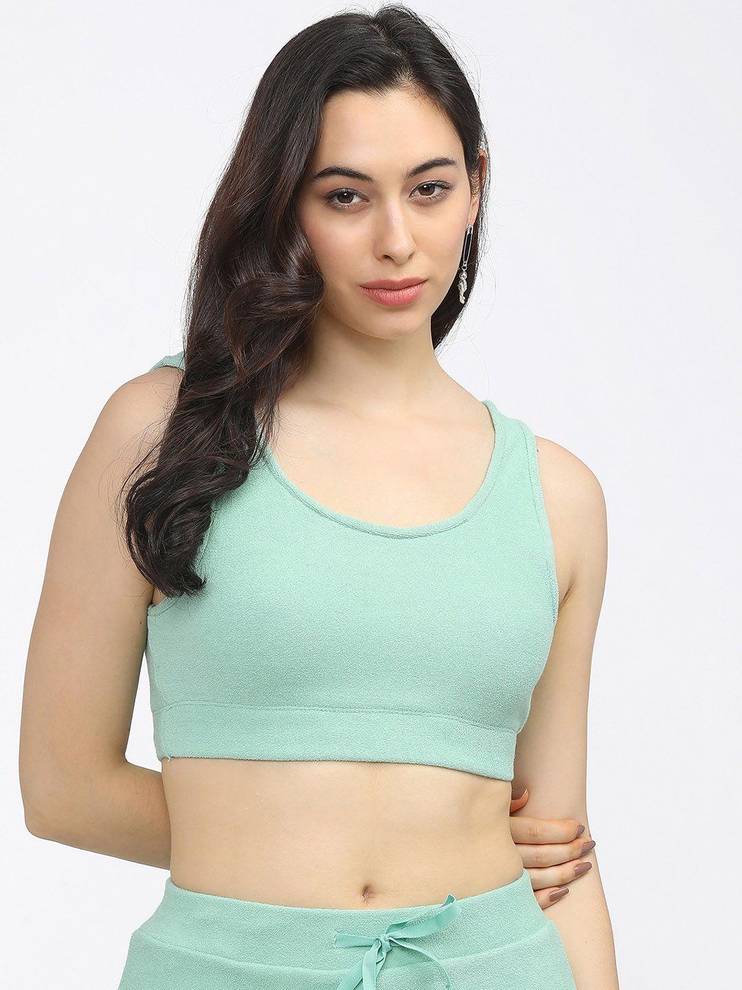 tokyo talkies women green solid crop top