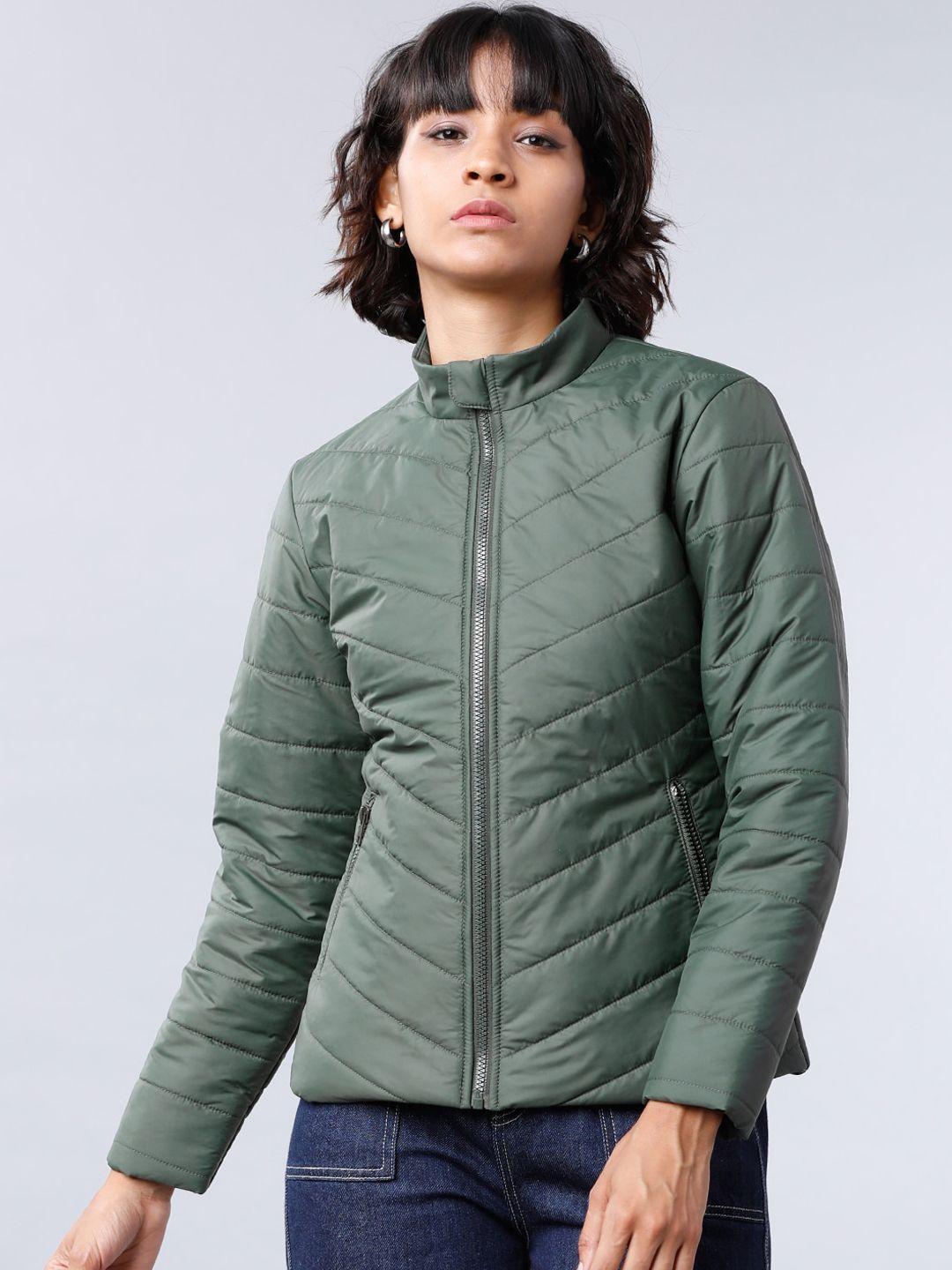 tokyo talkies women green solid padded jacket