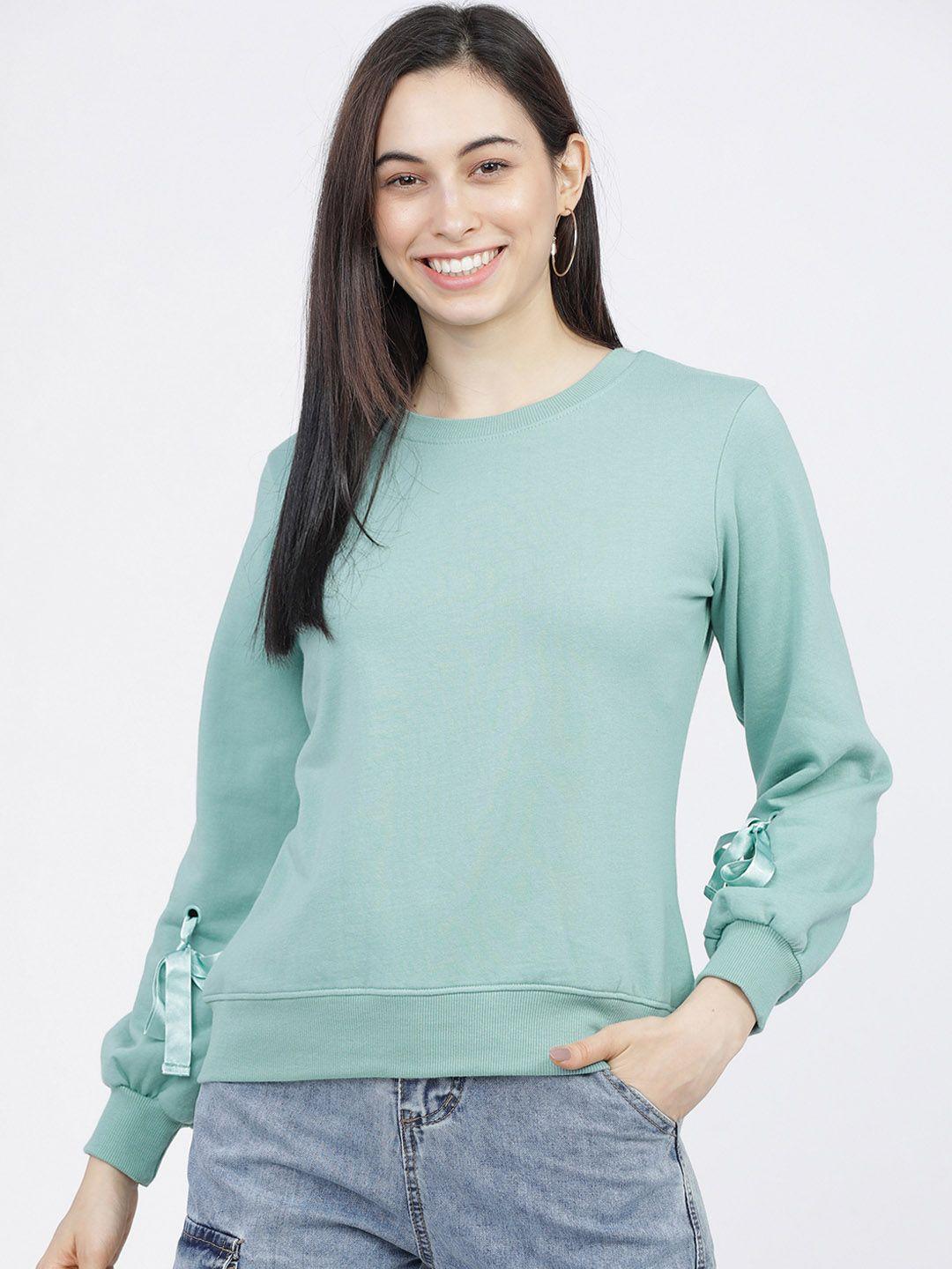 tokyo talkies women green solid sweatshirt