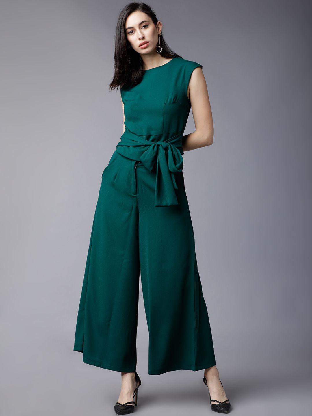 tokyo talkies women green solid top with trousers