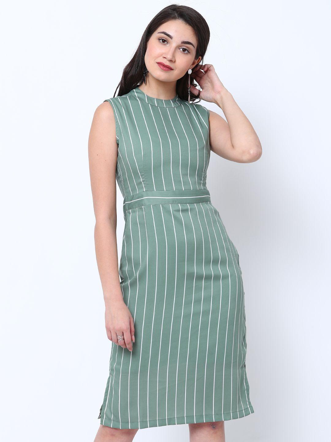 tokyo talkies women green striped sheath dress