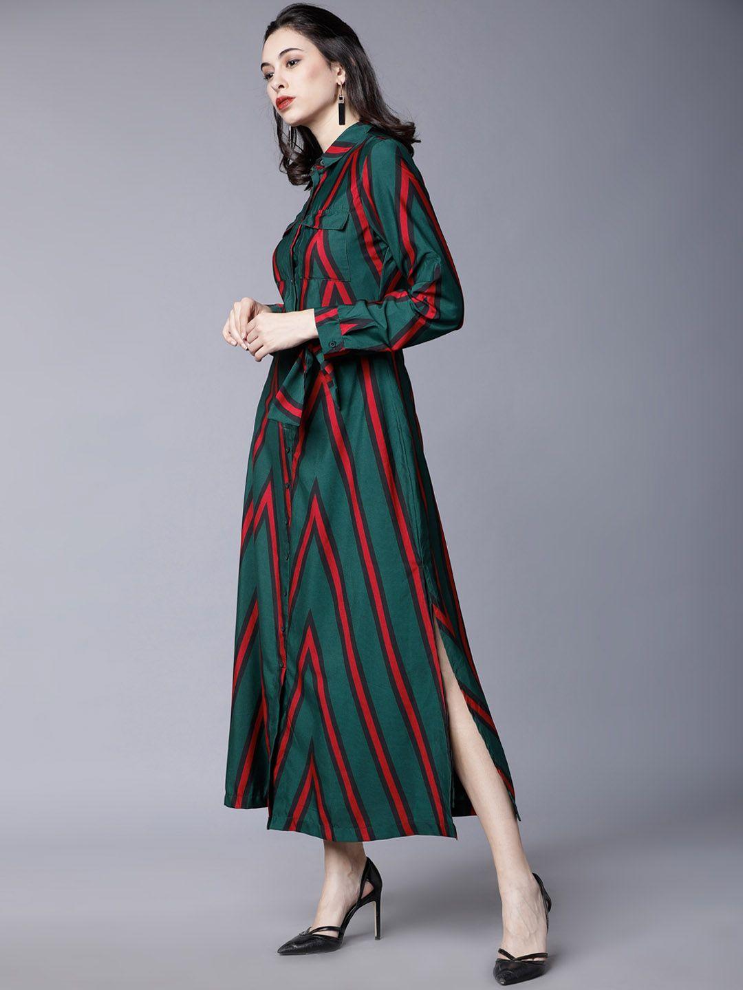 tokyo talkies women green striped shirt dress