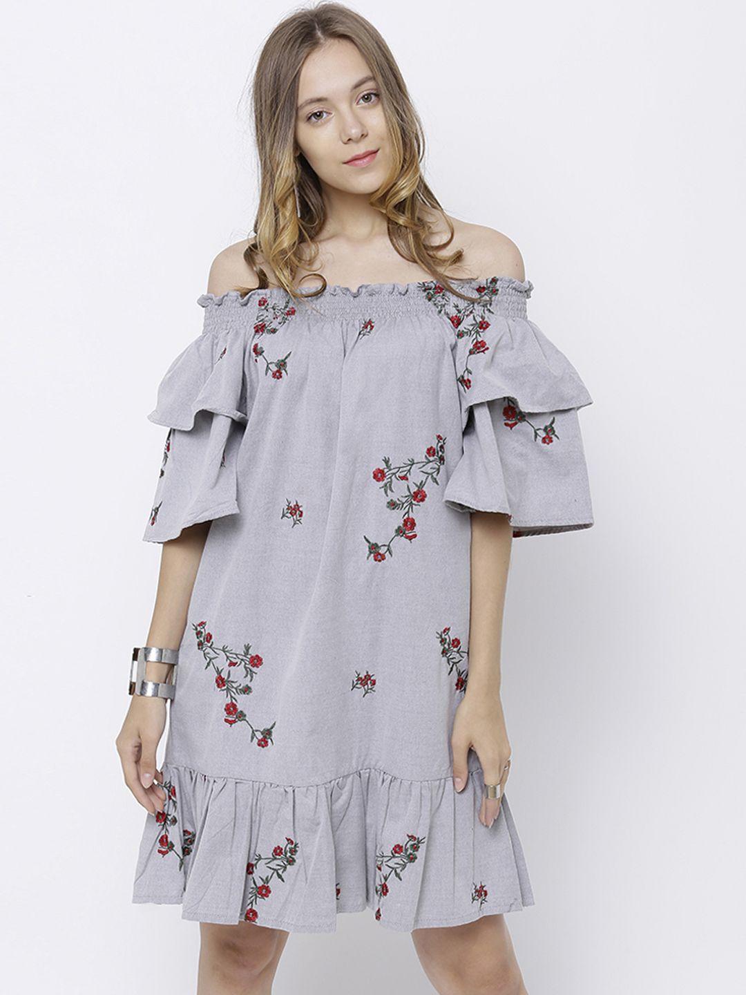 tokyo talkies women grey a-line bardot dress