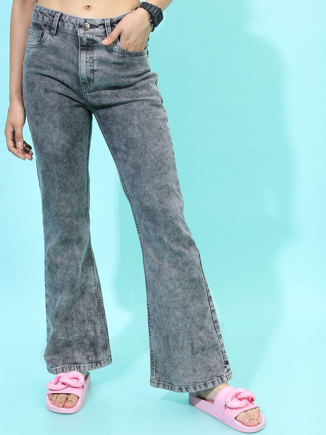 tokyo talkies women grey bootcut heavy fade jeans