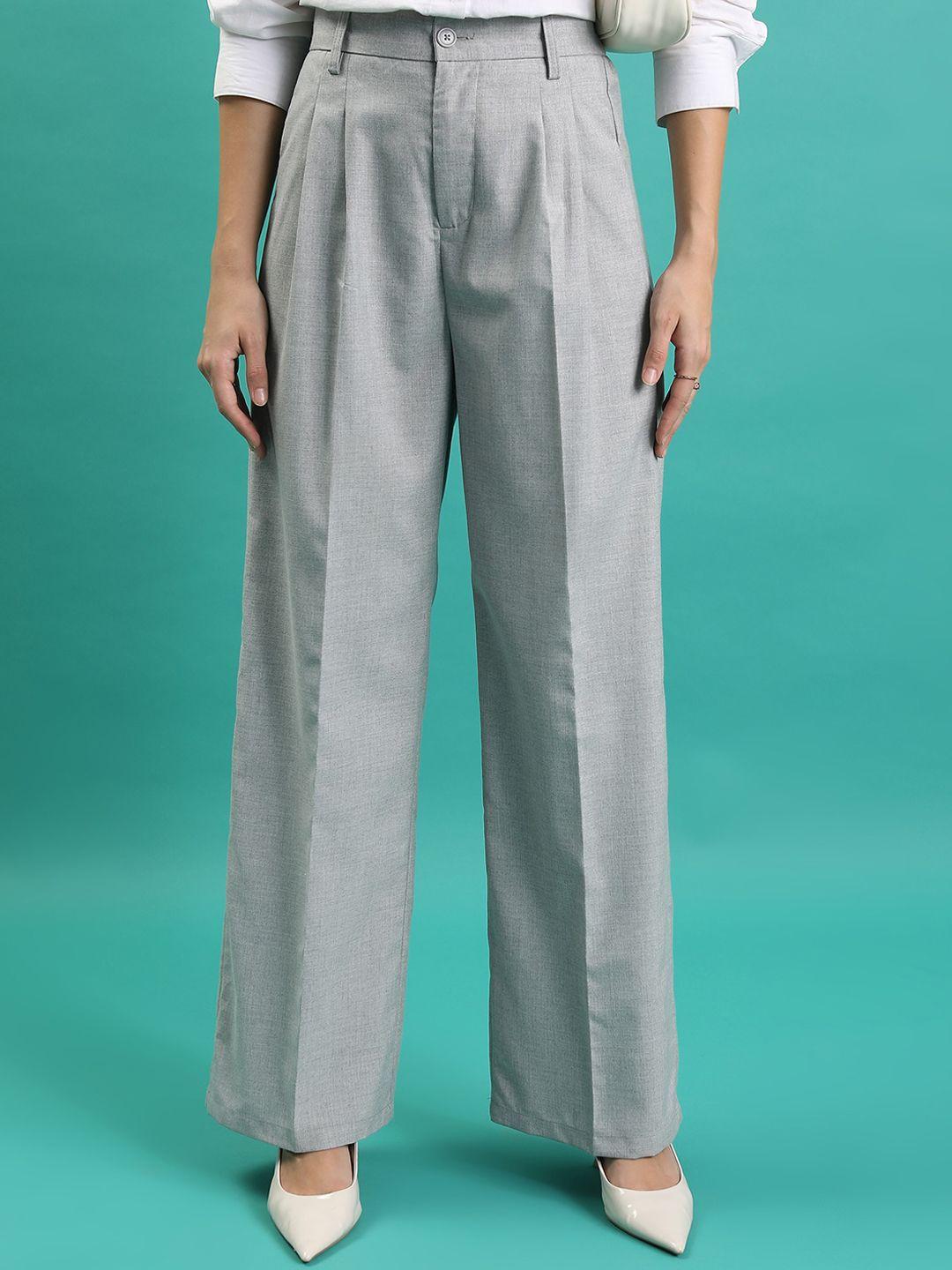 tokyo talkies women grey high-rise parallel trouser