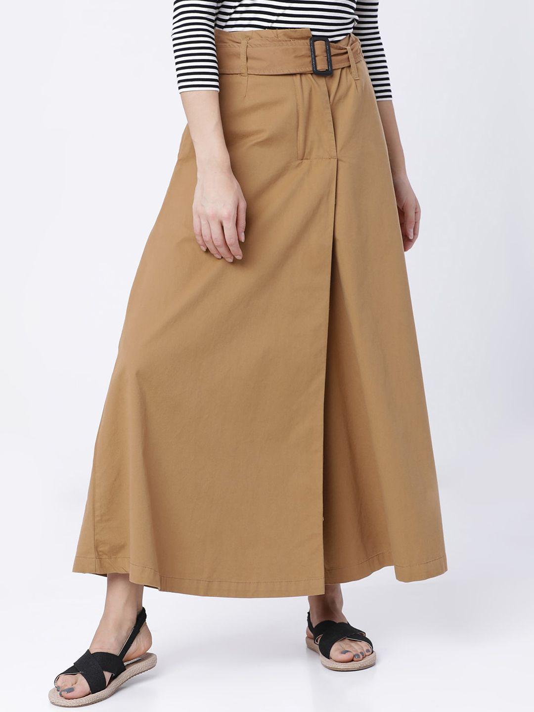 tokyo talkies women khaki flared solid parallel trousers