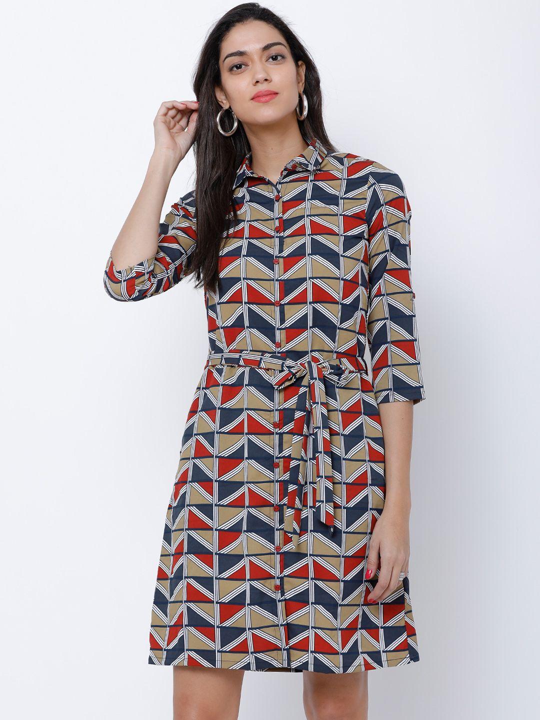 tokyo talkies women khaki printed shirt dress