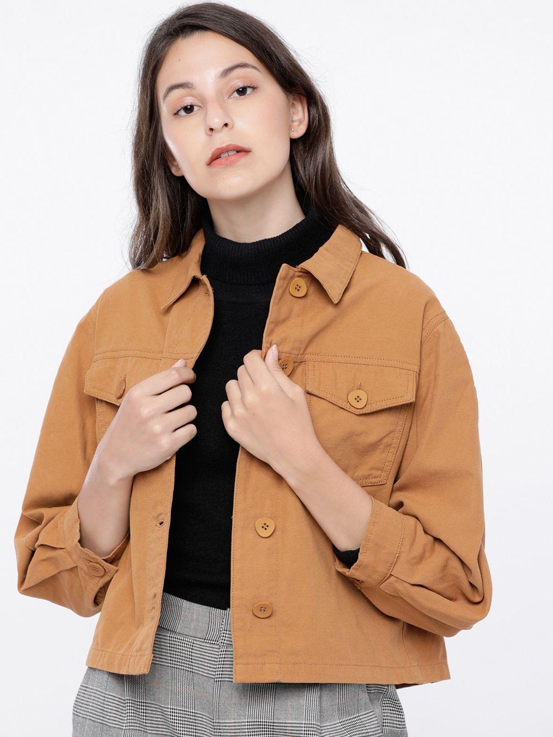 tokyo talkies women khaki solid denim jacket