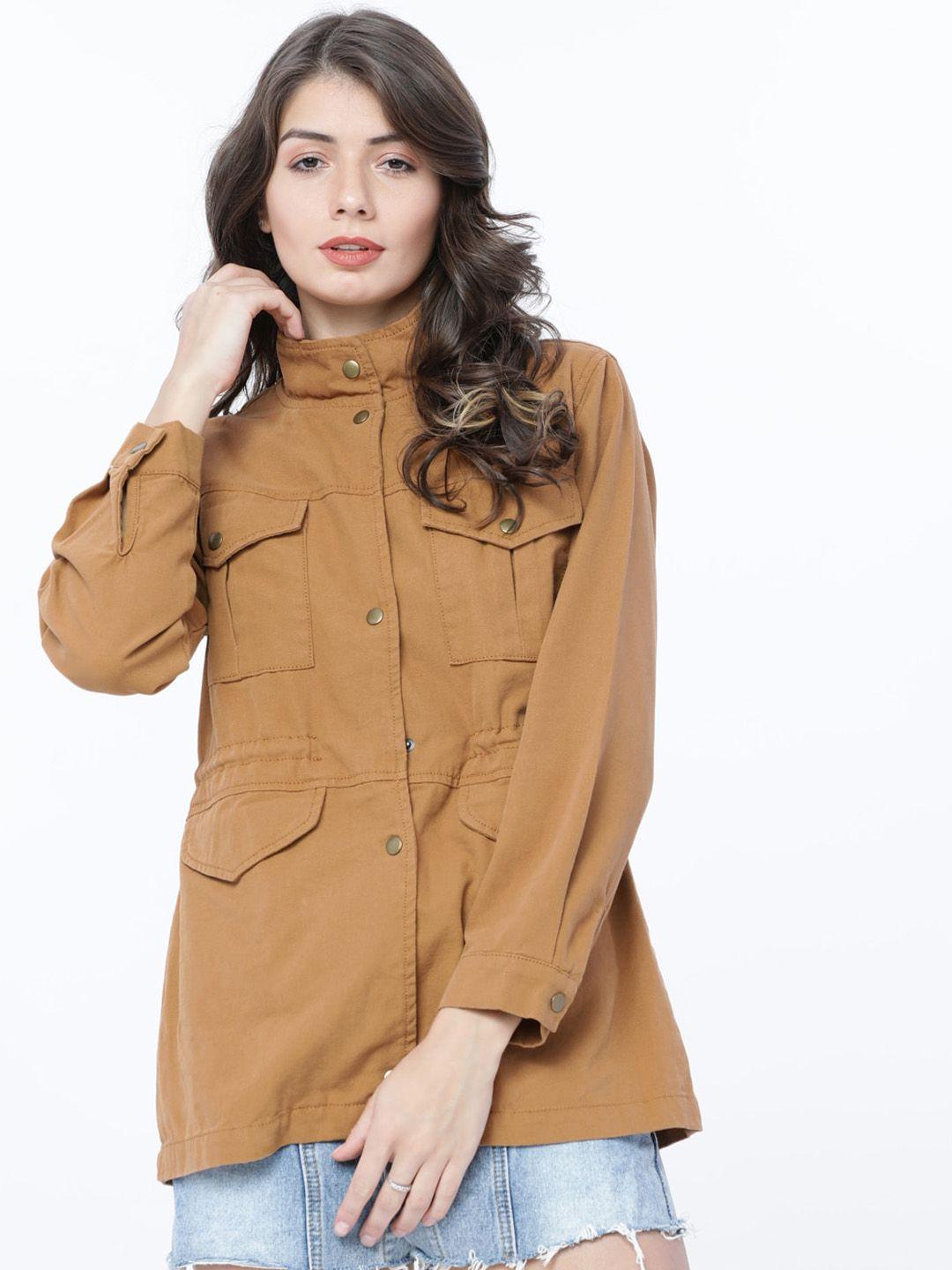 tokyo talkies women khaki solid tailored jacket