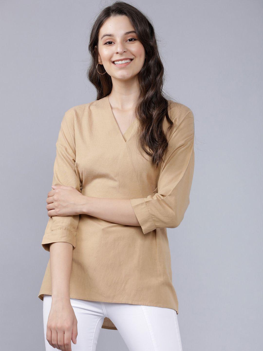 tokyo talkies women khaki solid wrap top