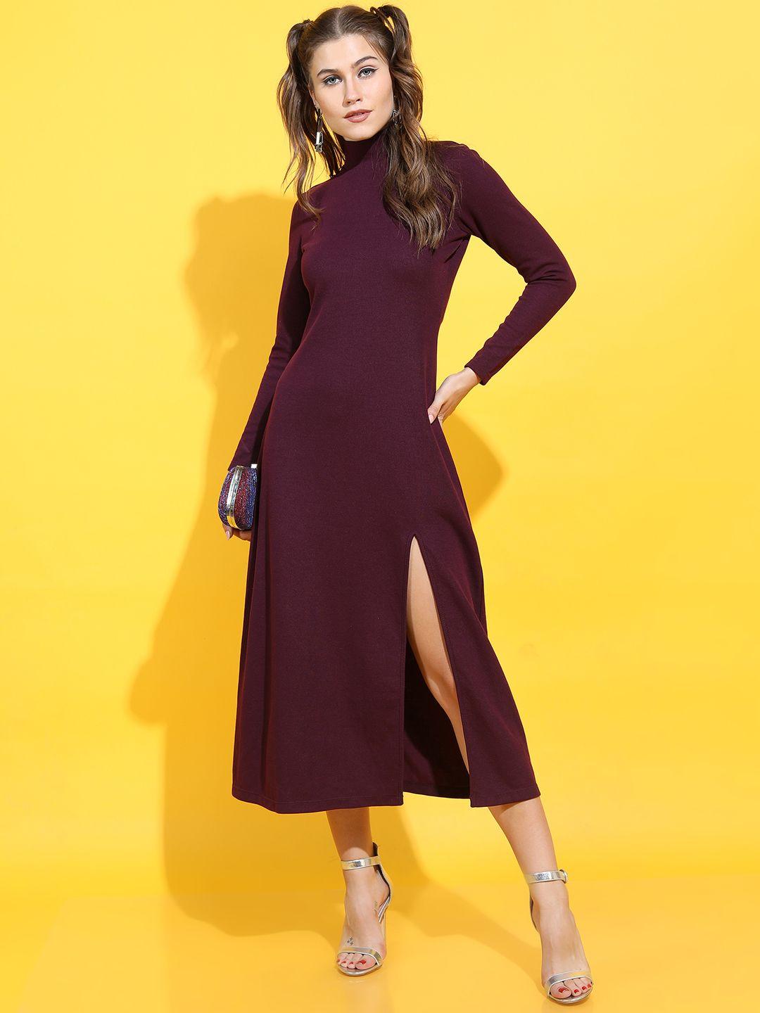 tokyo talkies women maroon a-line midi dress