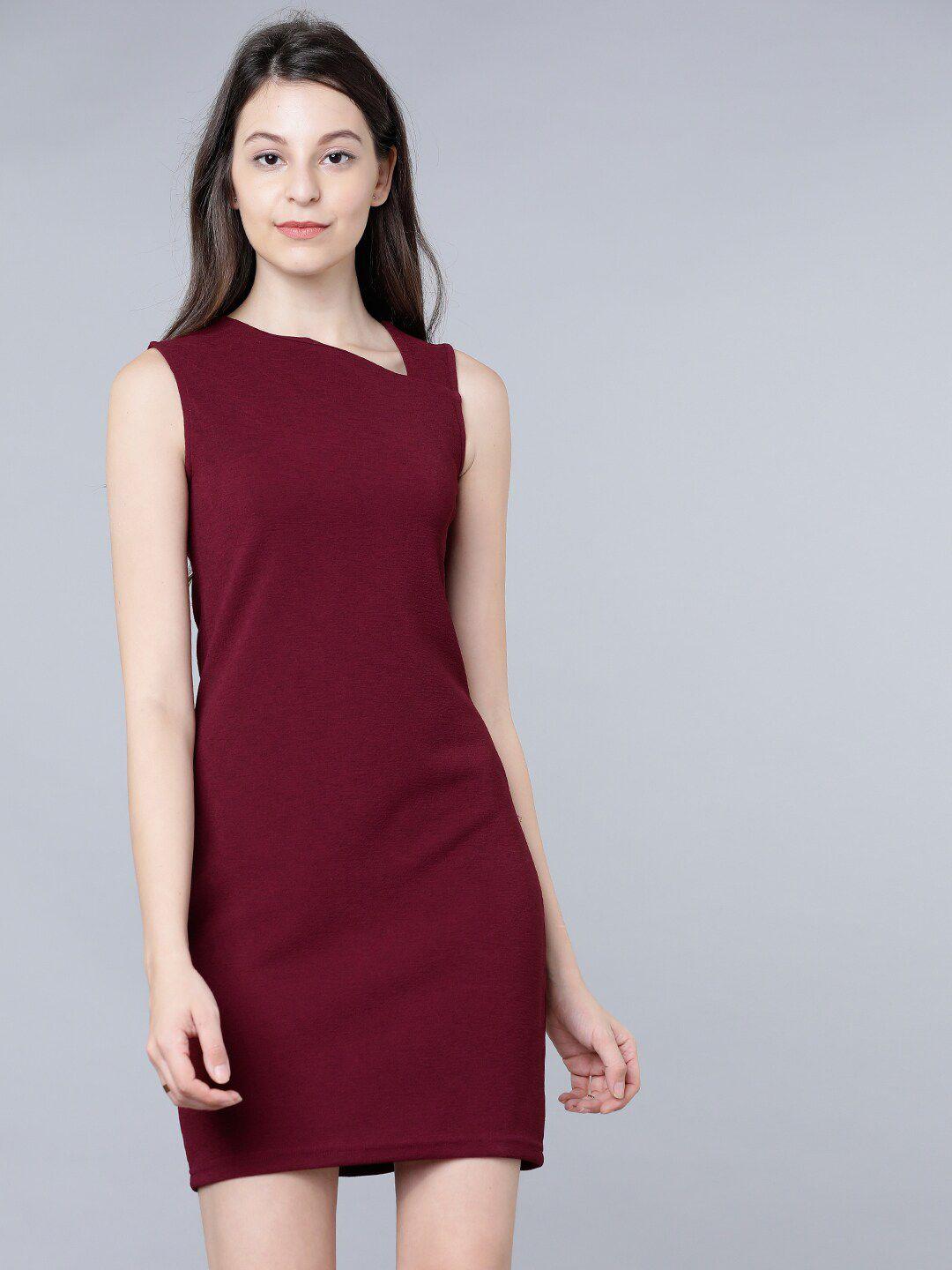 tokyo talkies women maroon solid sheath dress