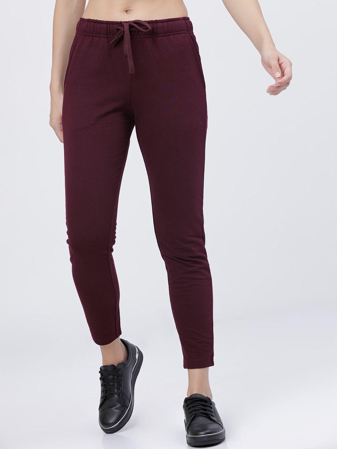 tokyo talkies women maroon solid slim-fit port royale casual track pants