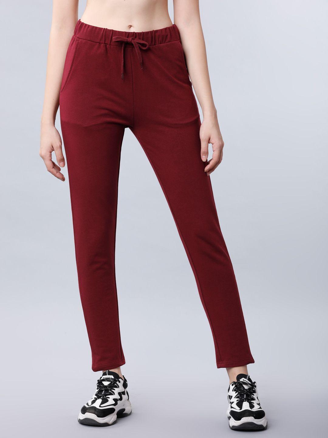 tokyo talkies women maroon solid slim-fit track pants