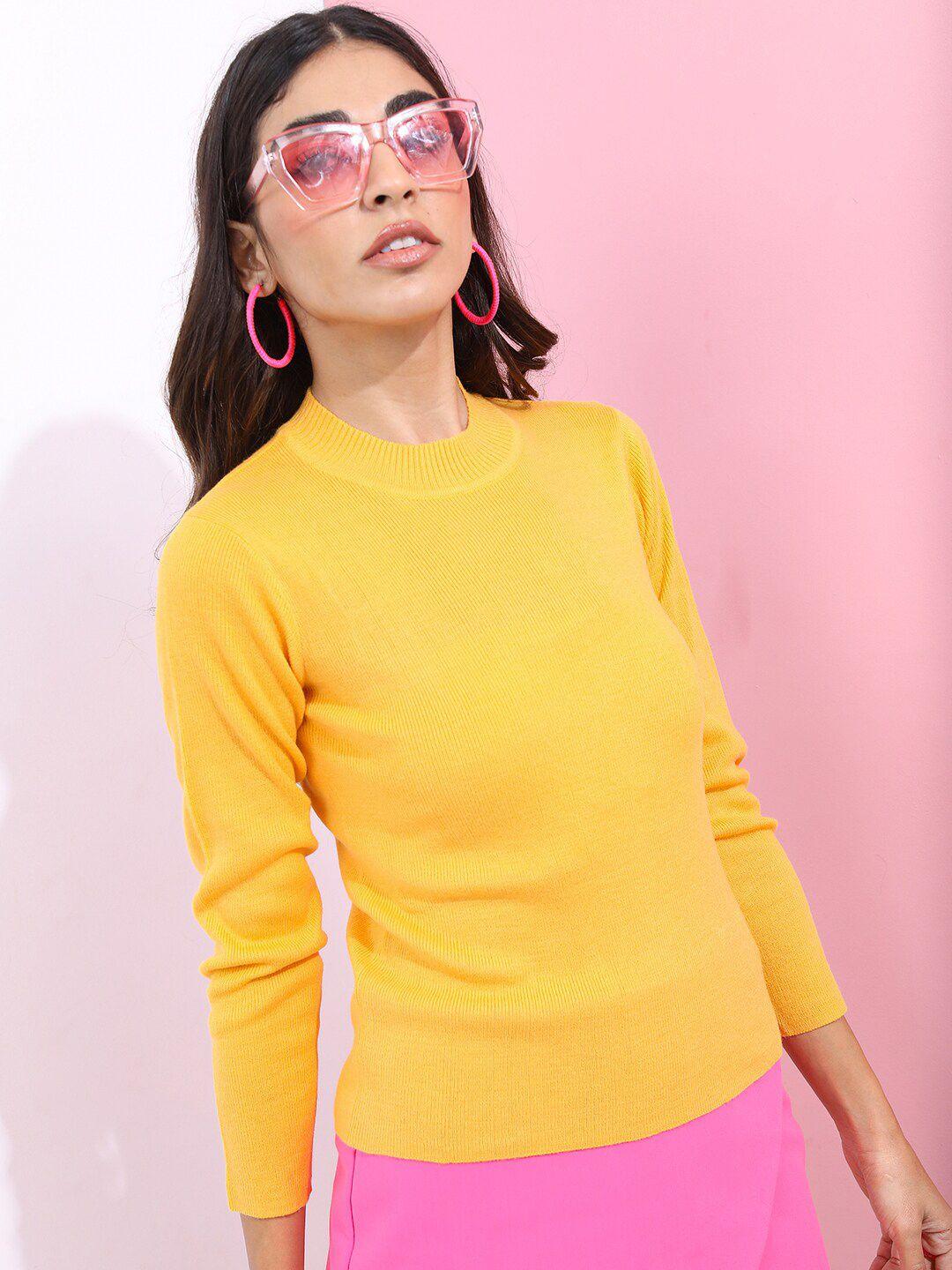 tokyo talkies women mustard acrylic pullover