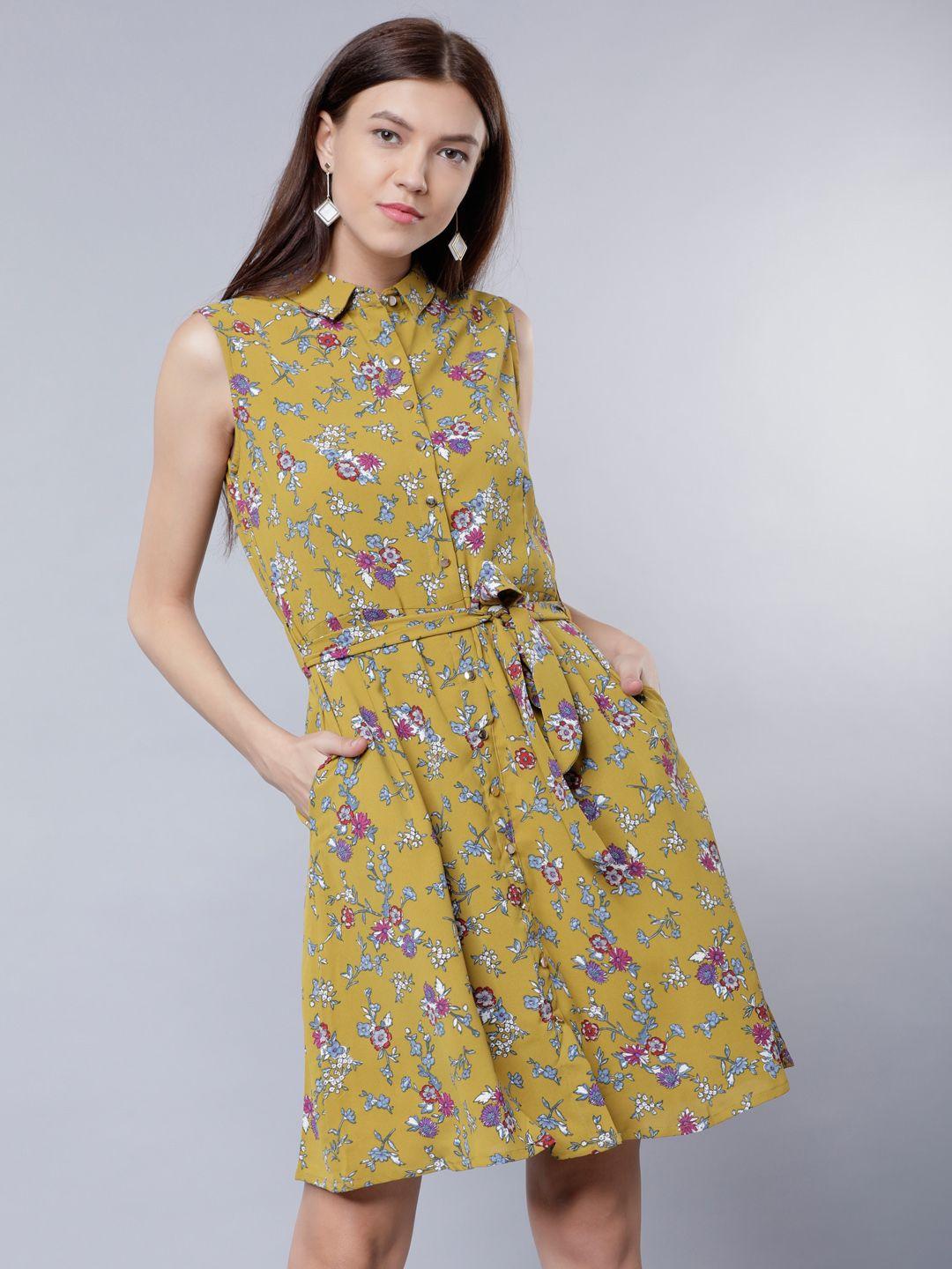 tokyo talkies women mustard printed shirt dress