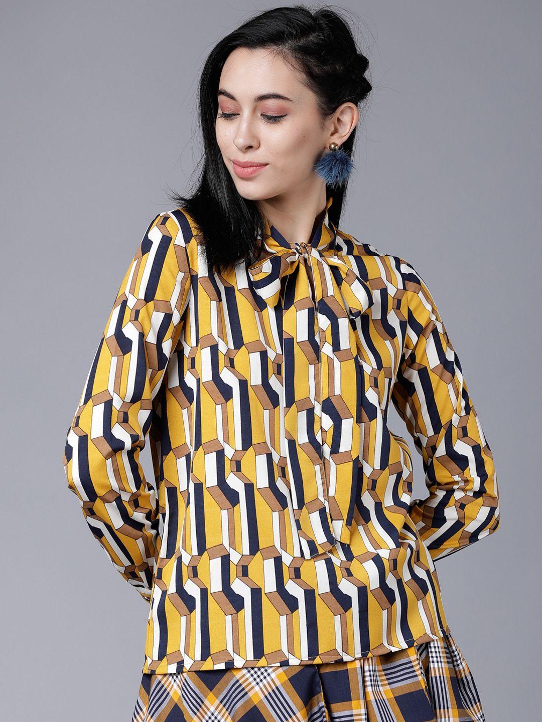 tokyo talkies women mustard printed top