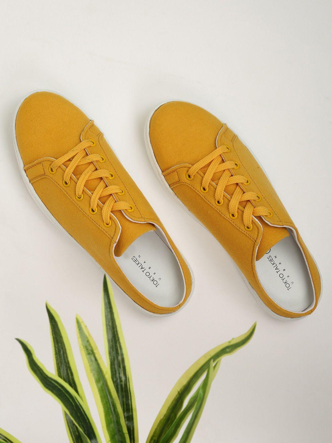 tokyo talkies women mustard yellow lace up mule sneakers