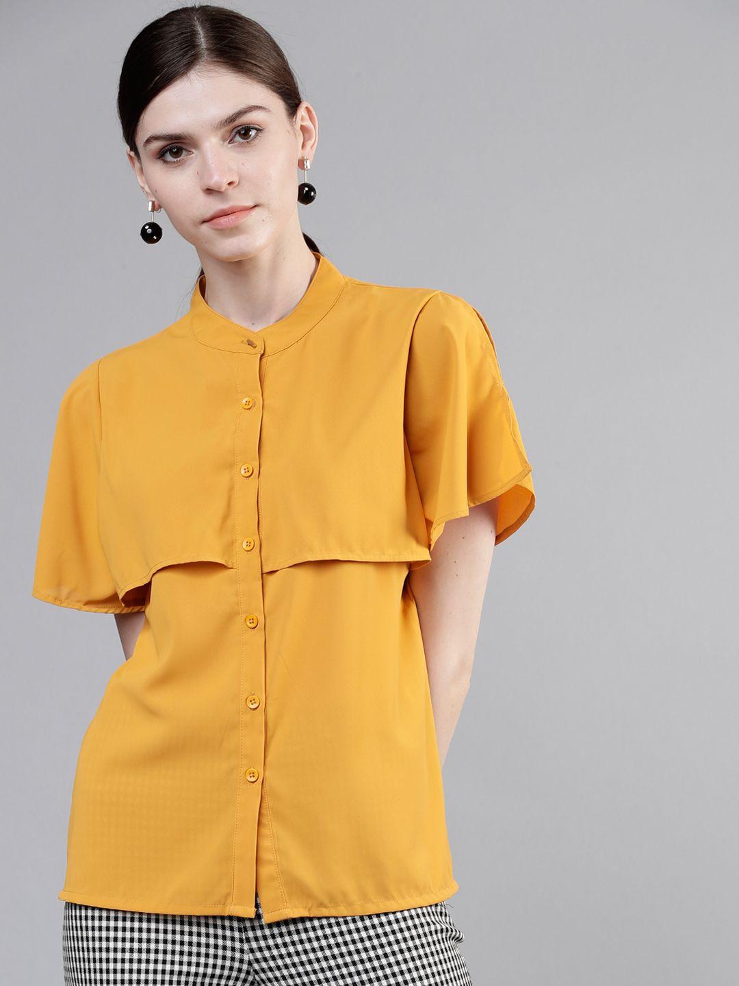 tokyo talkies women mustard yellow solid shirt style top