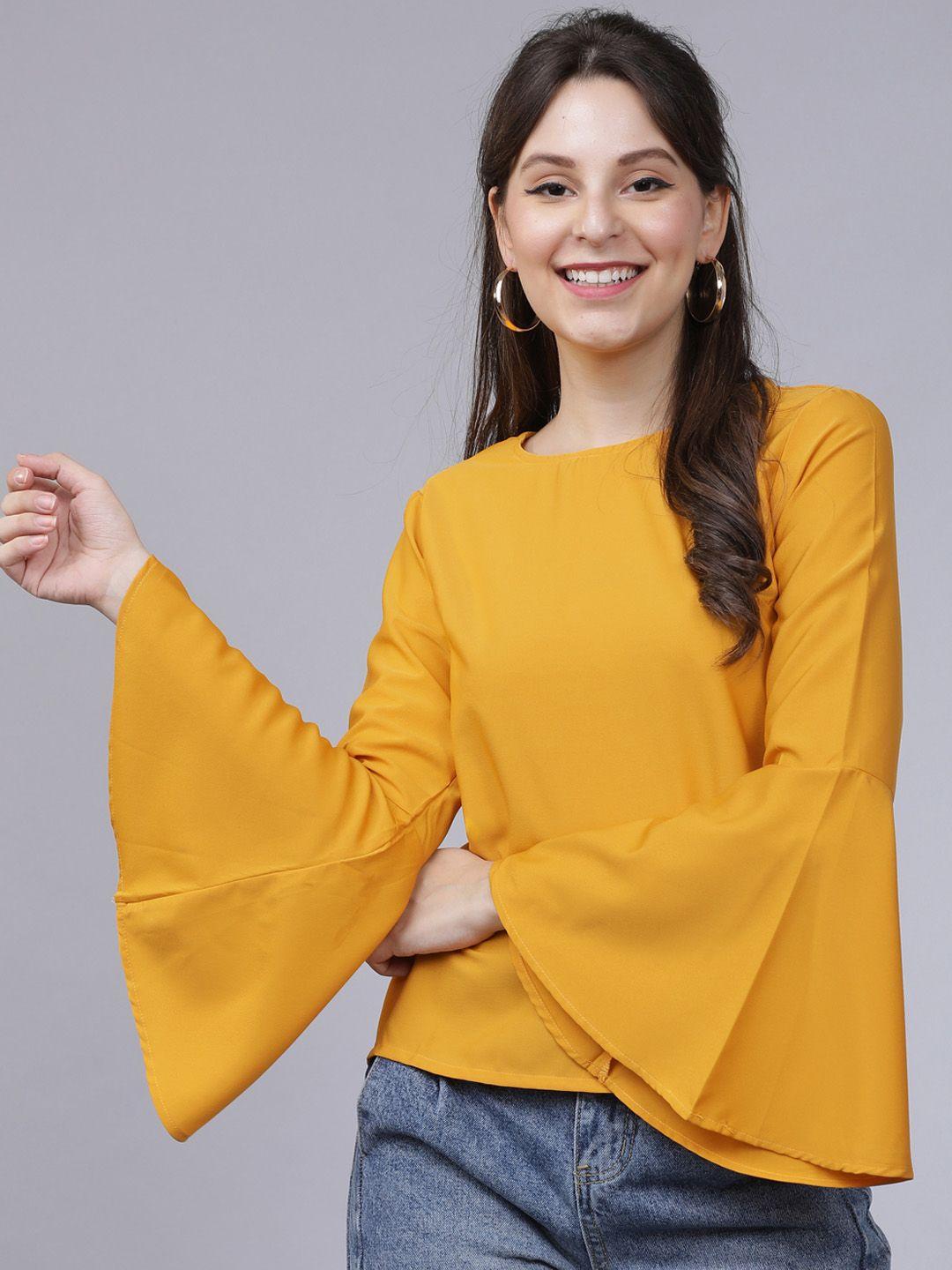 tokyo talkies women mustard yellow solid top