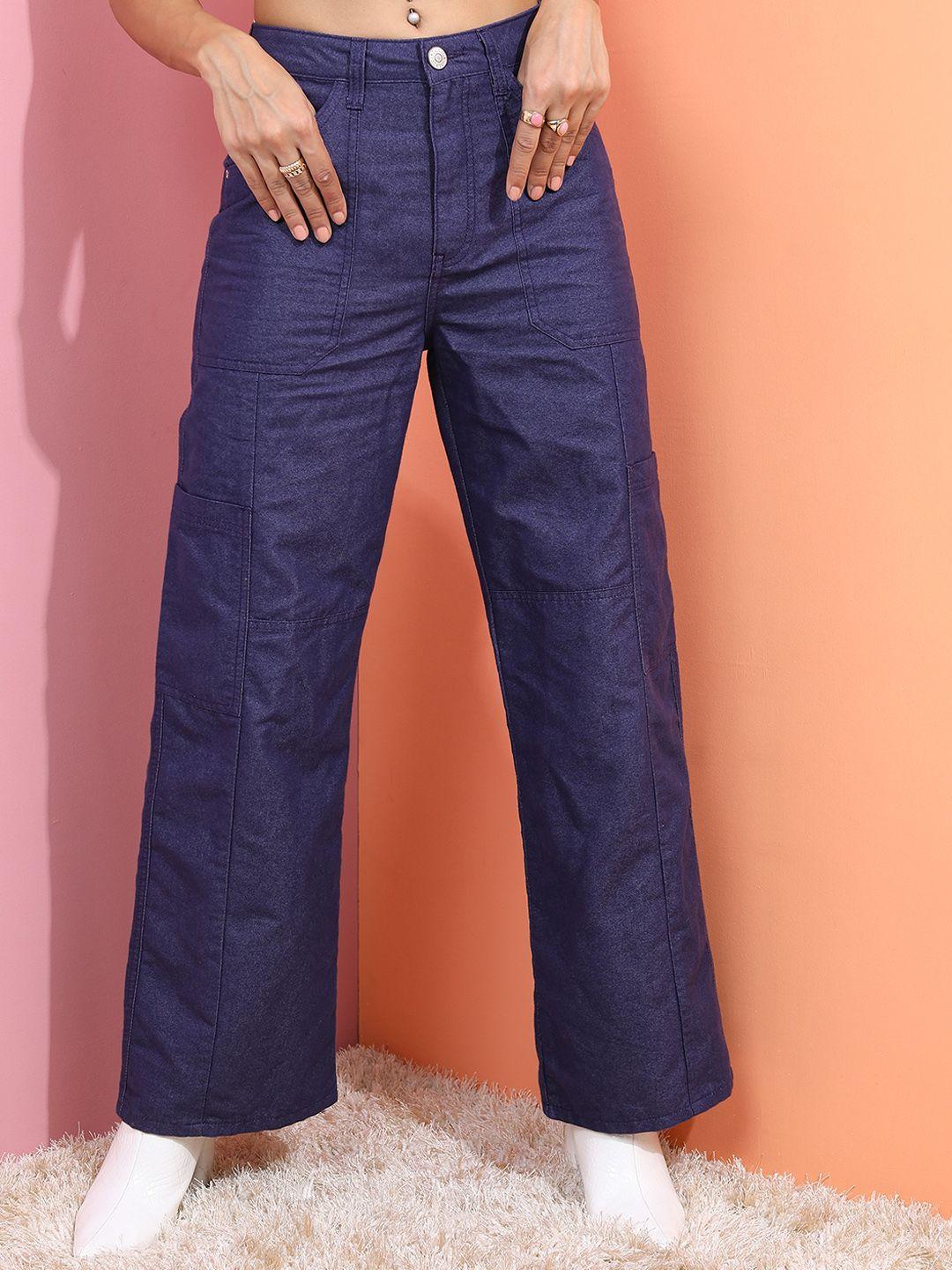 tokyo talkies women navy blue dad fit cropped jeans