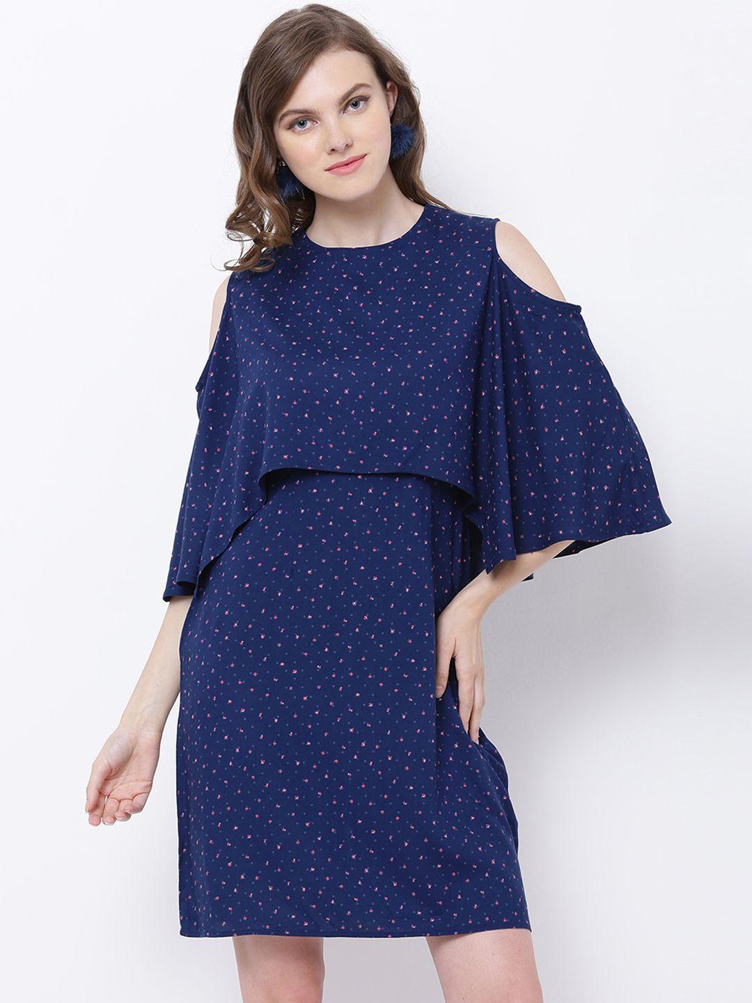 tokyo talkies women navy blue printed a-line dress
