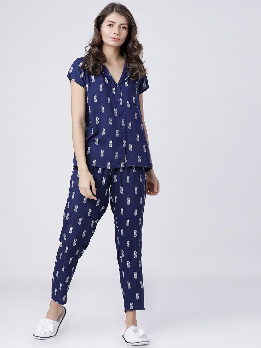 tokyo talkies women navy blue self design