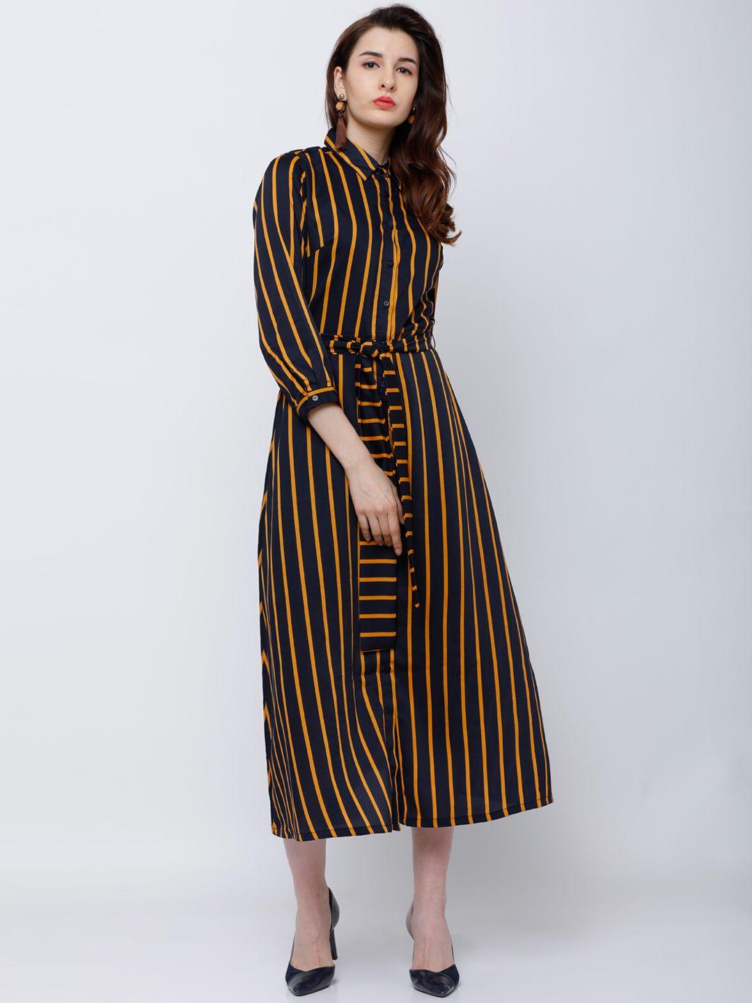 tokyo talkies women navy blue striped shirt dress