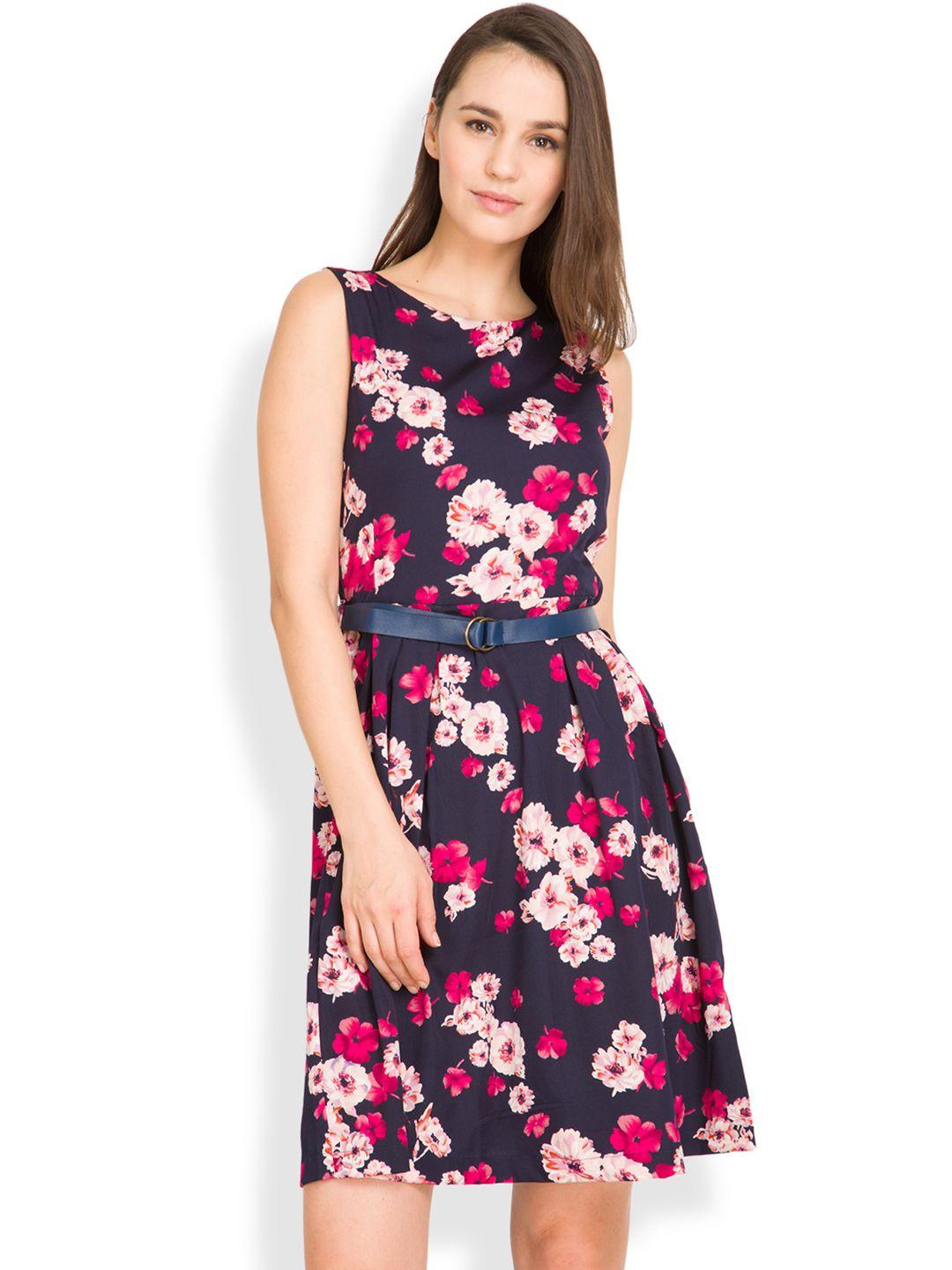 tokyo talkies women navy floral print fit & flare dress