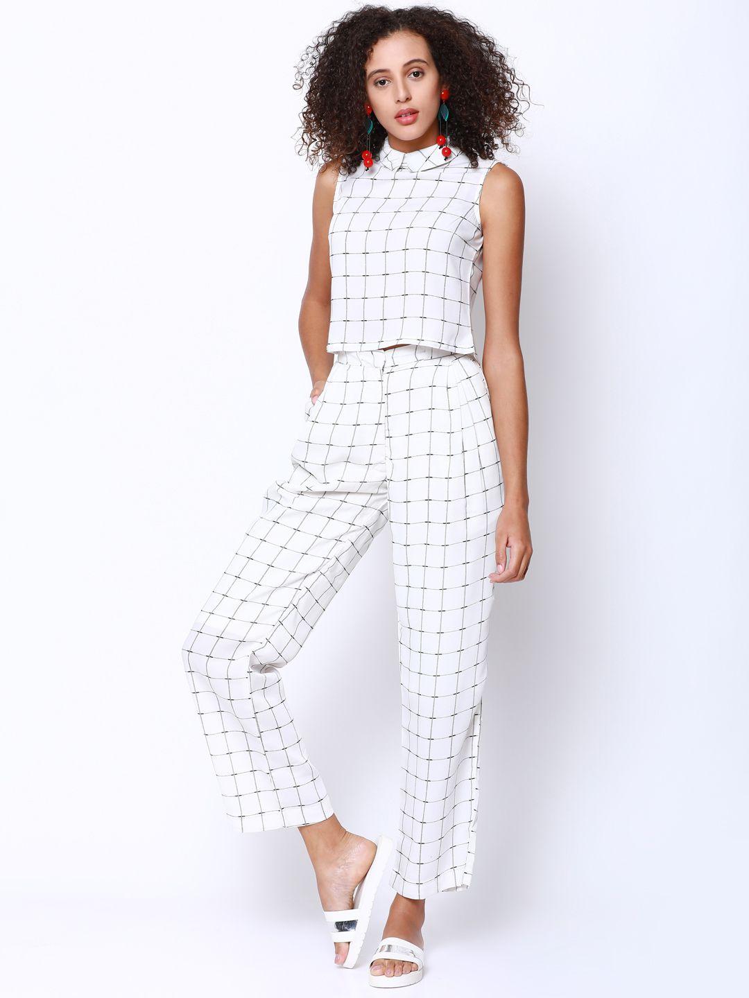tokyo talkies women off-white checked top with trousers