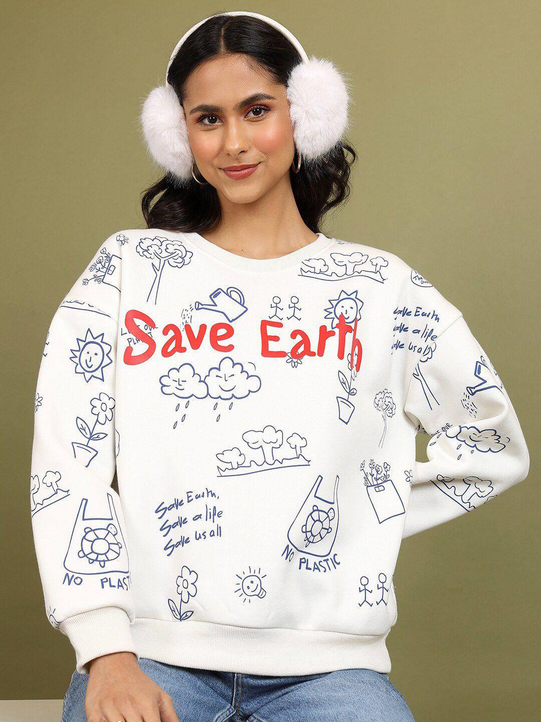 tokyo talkies women off white printed sweatshirt