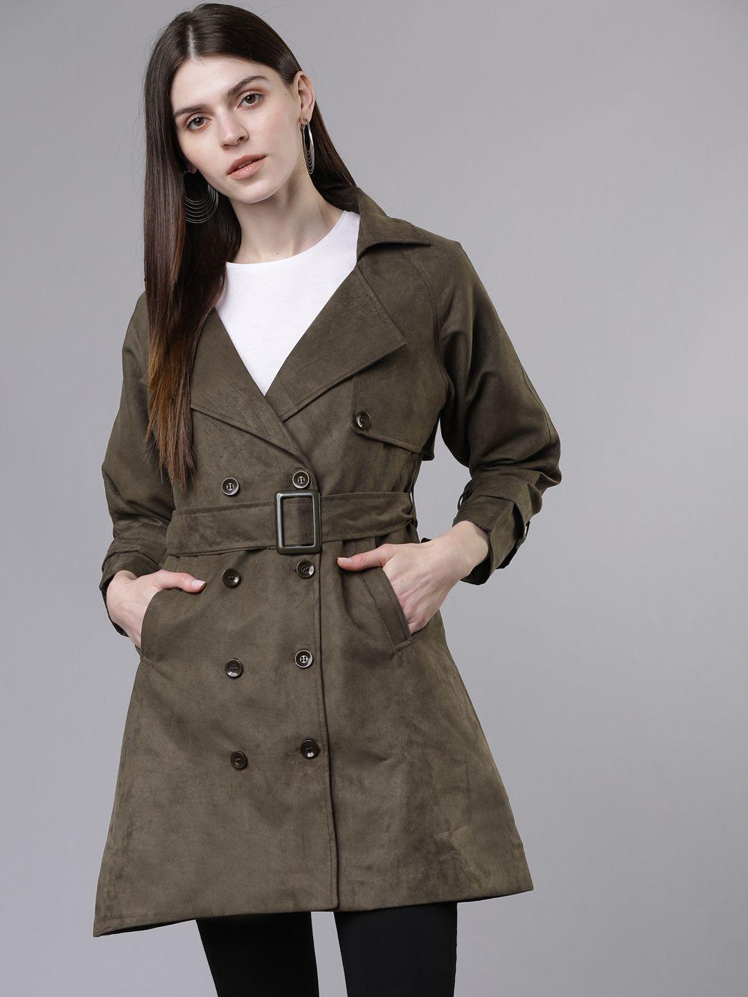 tokyo talkies women olive brown solid tailored jacket