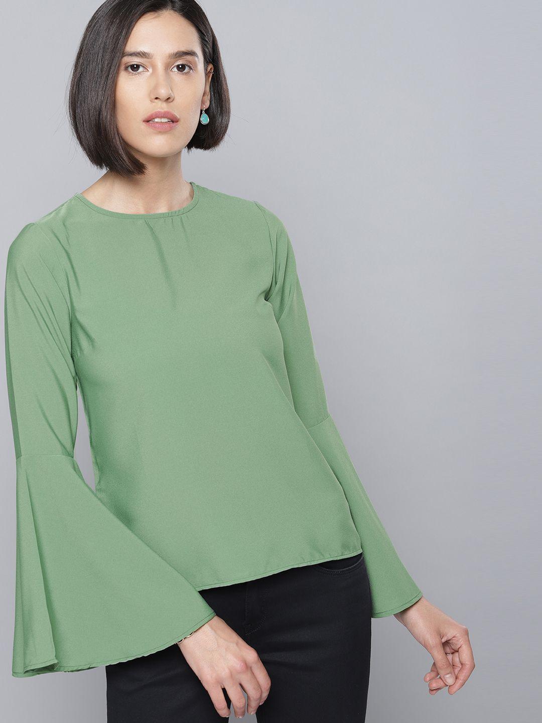 tokyo talkies women olive green solid a-line top