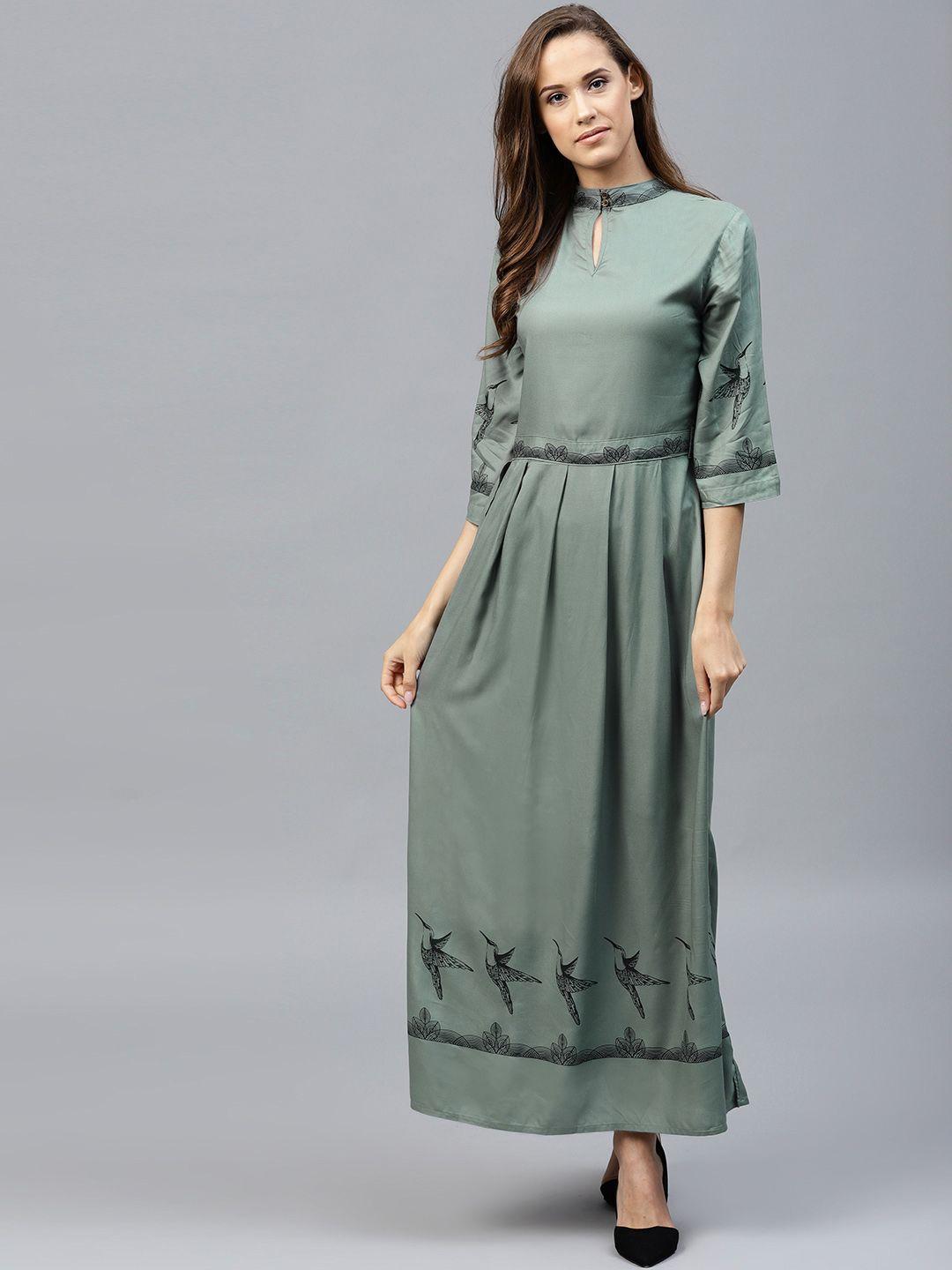 tokyo talkies women olive green solid maxi dress