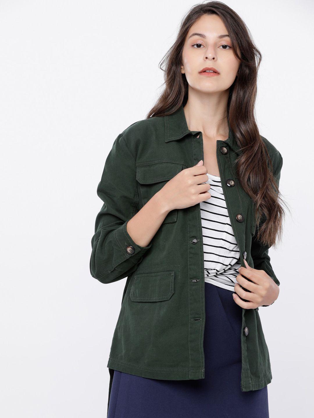 tokyo talkies women olive green solid tailored jacket