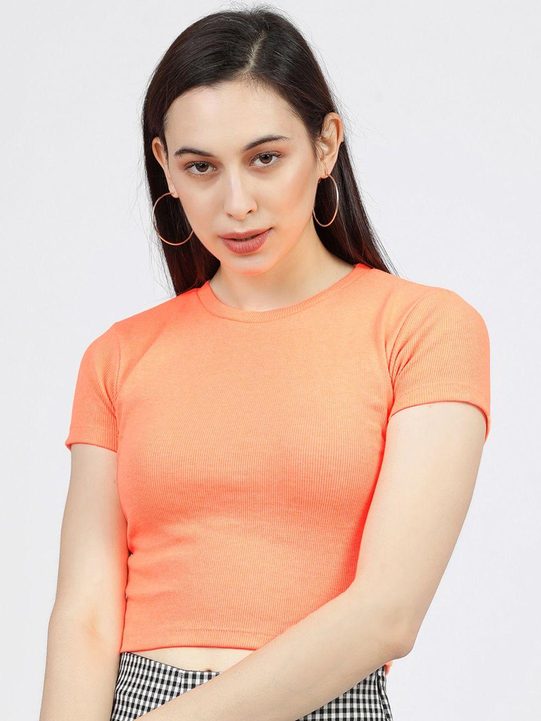 tokyo talkies women orange fitted crop top