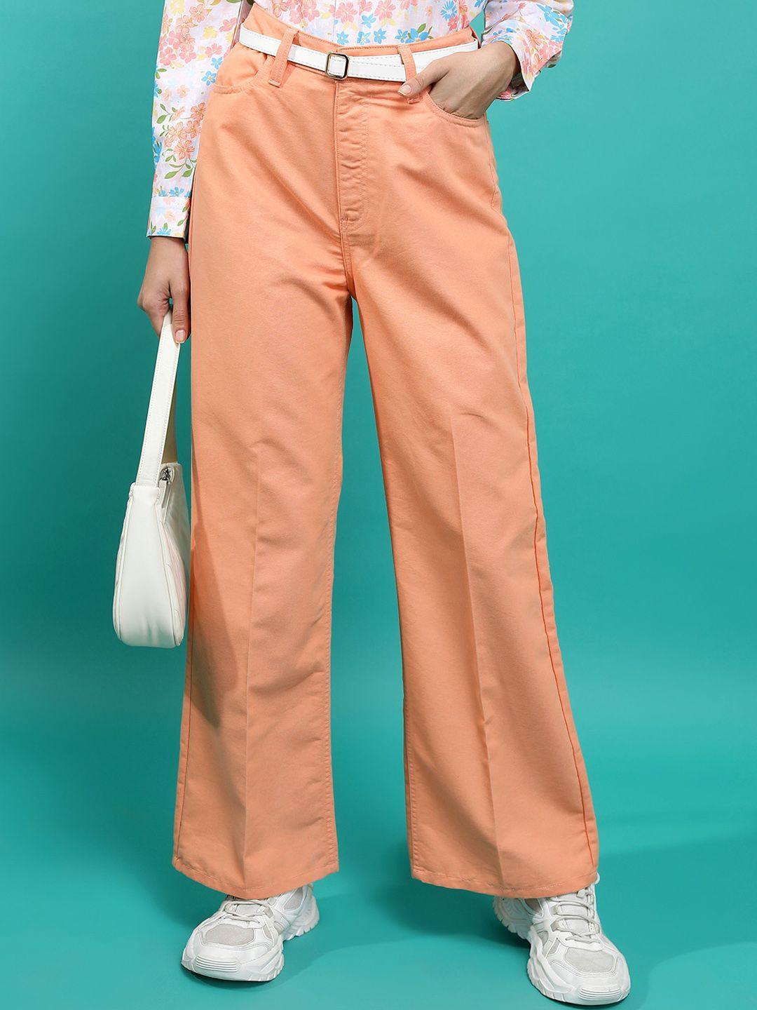 tokyo talkies women orange flared trousers